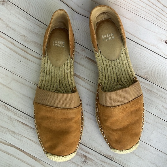 Eileen Fisher D'Orsey Espadrille Tan Leather Summer Casual Shoes Size 10 - Picture 2 of 8